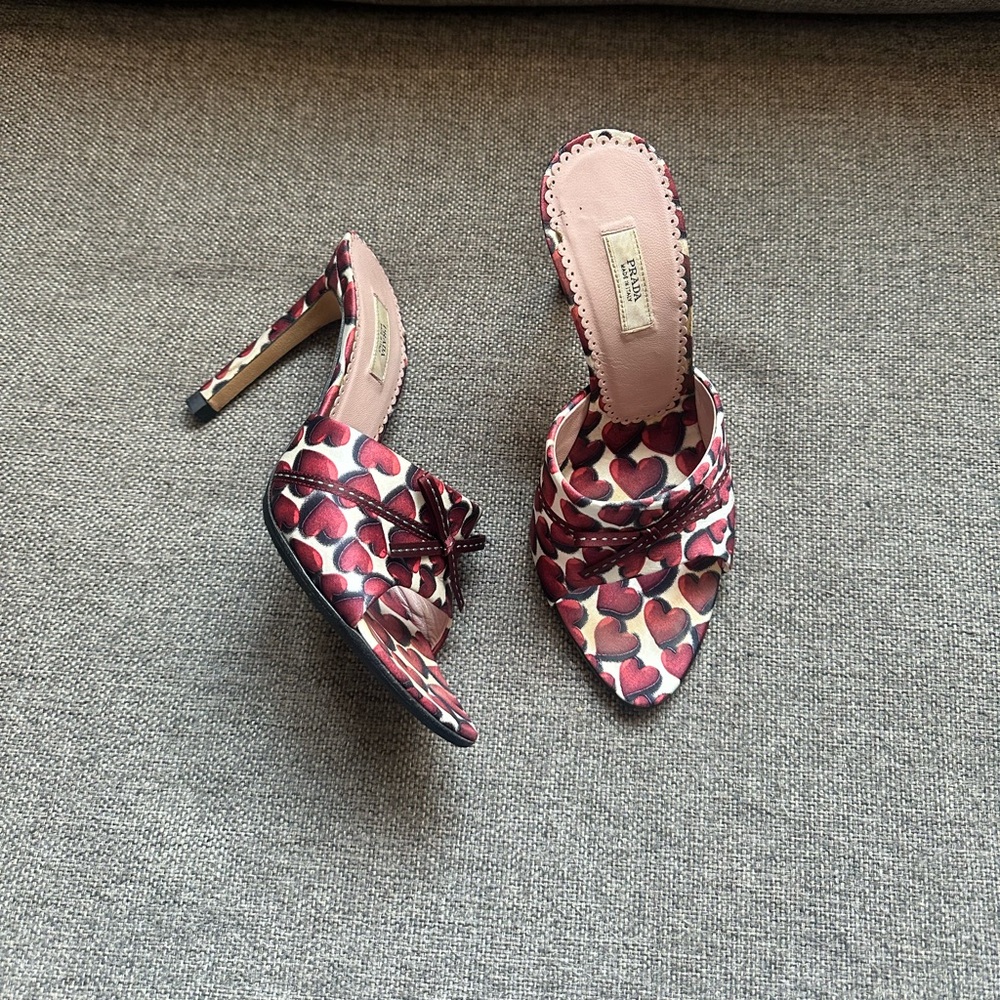 Prada satin heart heels